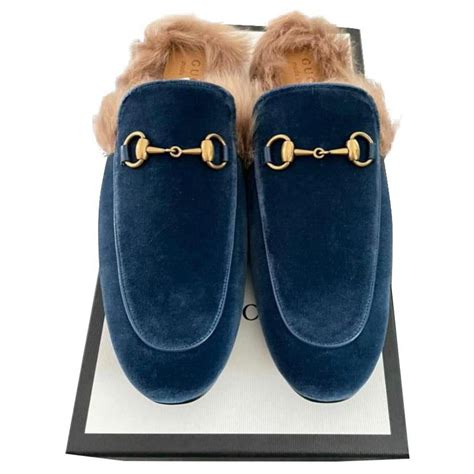 gucci princetown blue velvet|Gucci mules for sale.